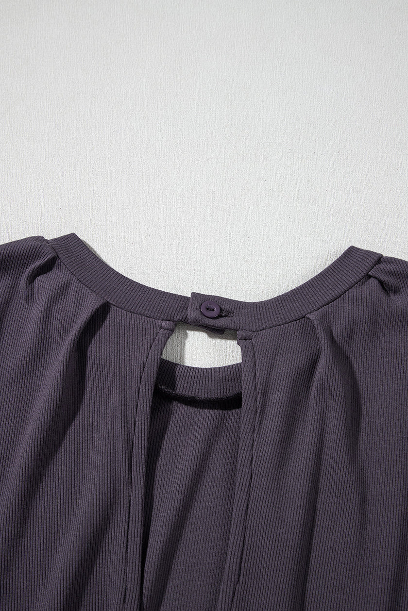 Solid Open-Back Cap Sleeve Knit Romper