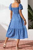 Floral Smocked Square Neck Ruffle Sleeve Dress