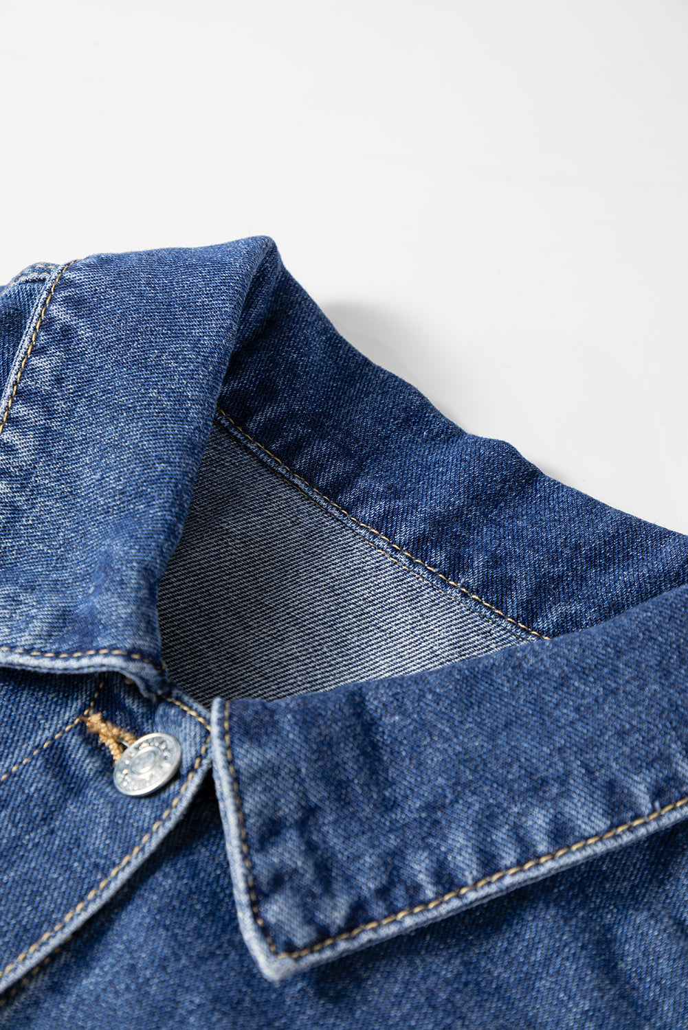 Colorblock patchwork denim jacket with raw hem and flap pockets