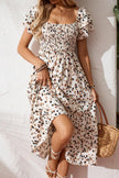 Floral Smocked Square Neck Ruffle Sleeve Dress