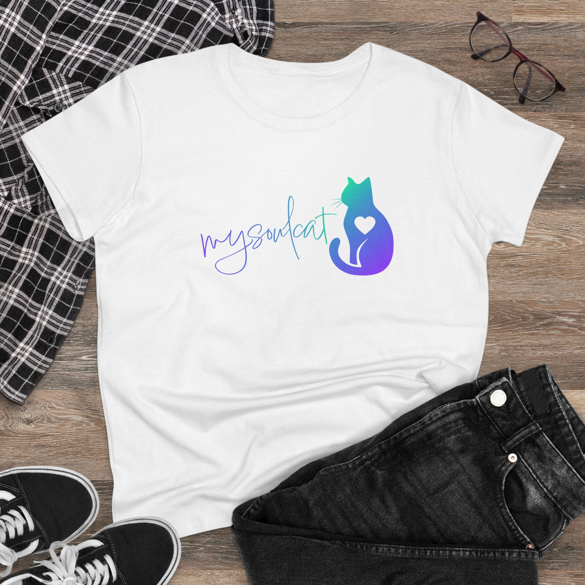 MySoulCat Aurora women's short-sleeve tee with ombre cat design