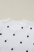 Polka dot bubble-sleeve lightweight knit sweater