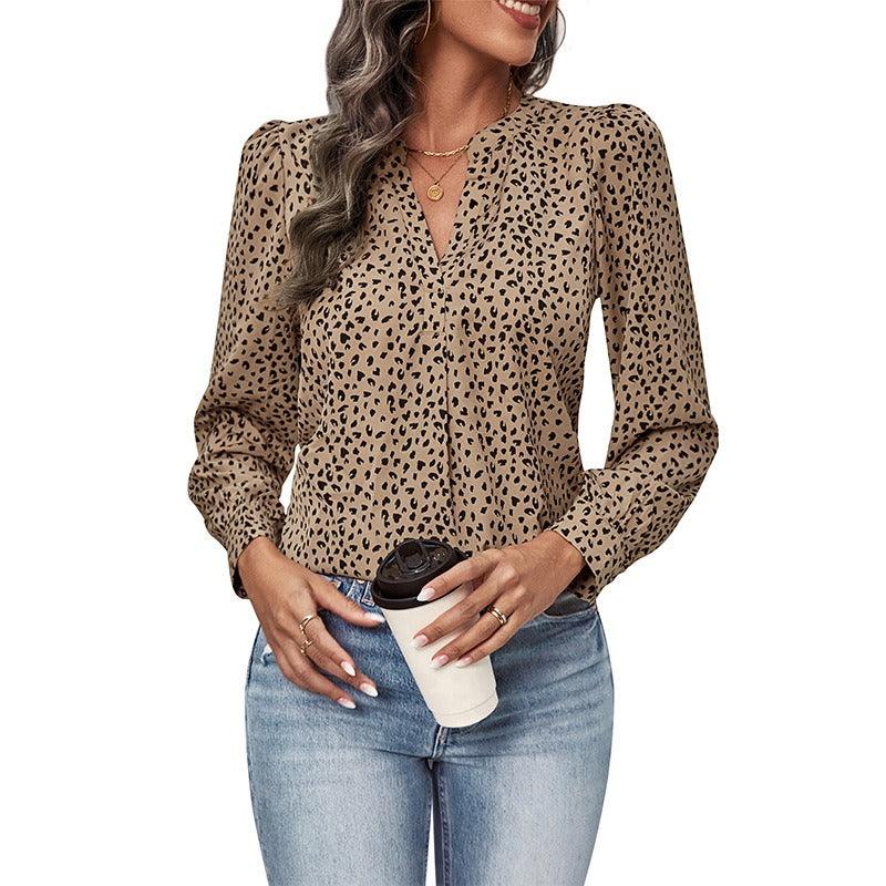 Trendy Long Sleeved Wild Leopard Print Top