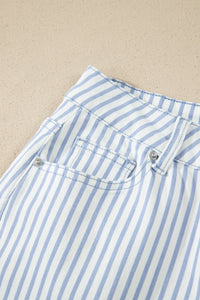 Striped High Waist Barrel Leg Jeans