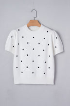 Polka dot bubble-sleeve lightweight knit sweater