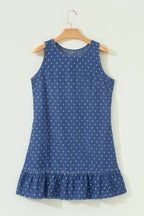 Polka dot sleeveless shift dress with ruffle hem
