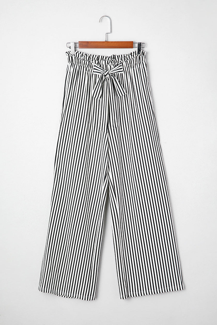 Stripe Tied High Waist Straight Leg Pants