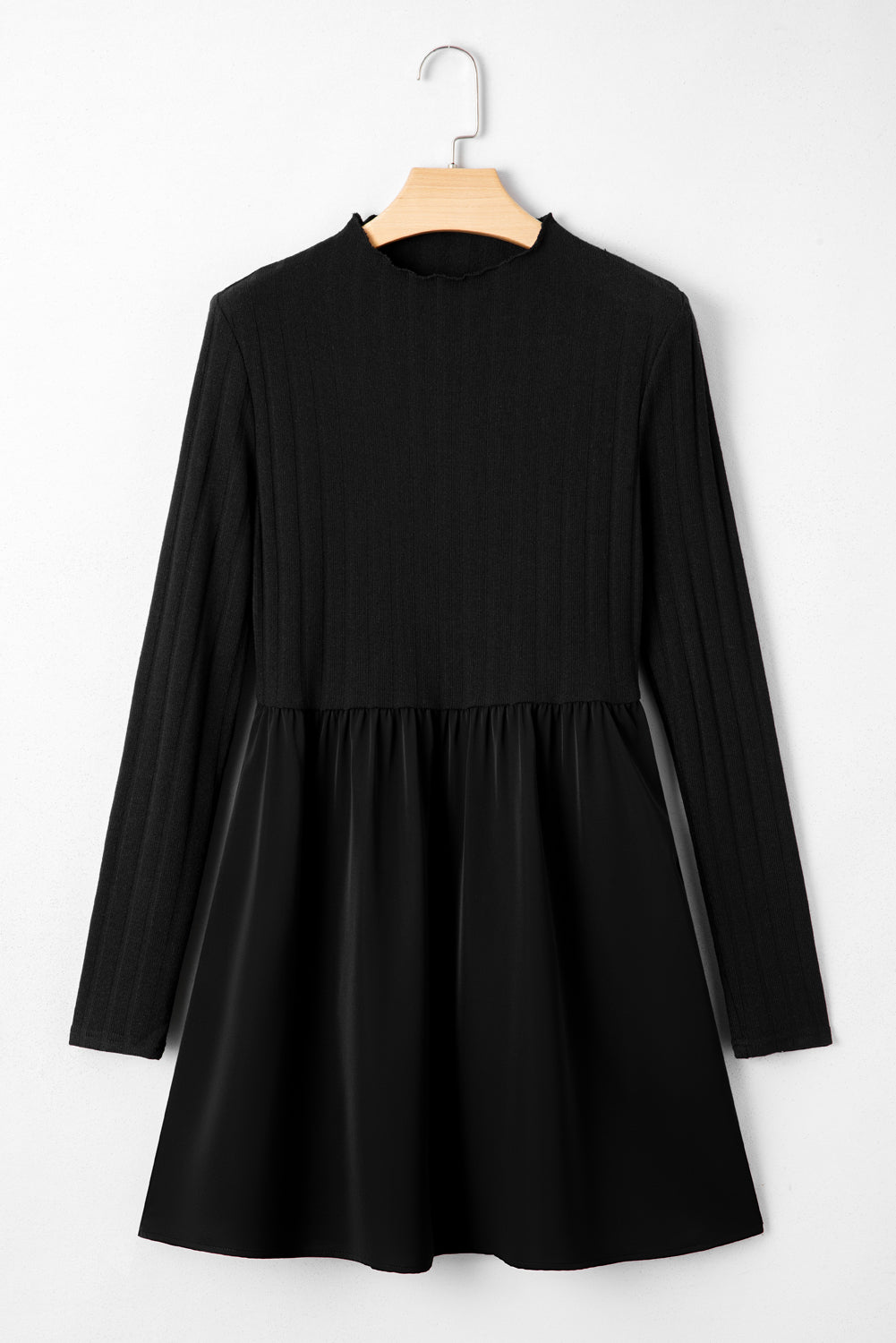 Ribbed Knit Patchwork Long Sleeve Mini Dress - additional product view
