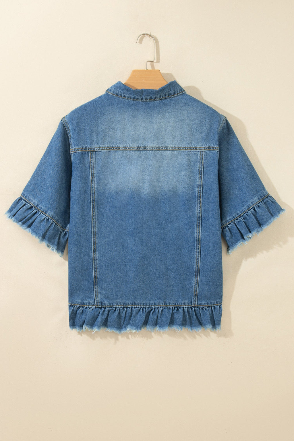 Raw-Edge Denim Ruffle-Hem Jacket - additional product view