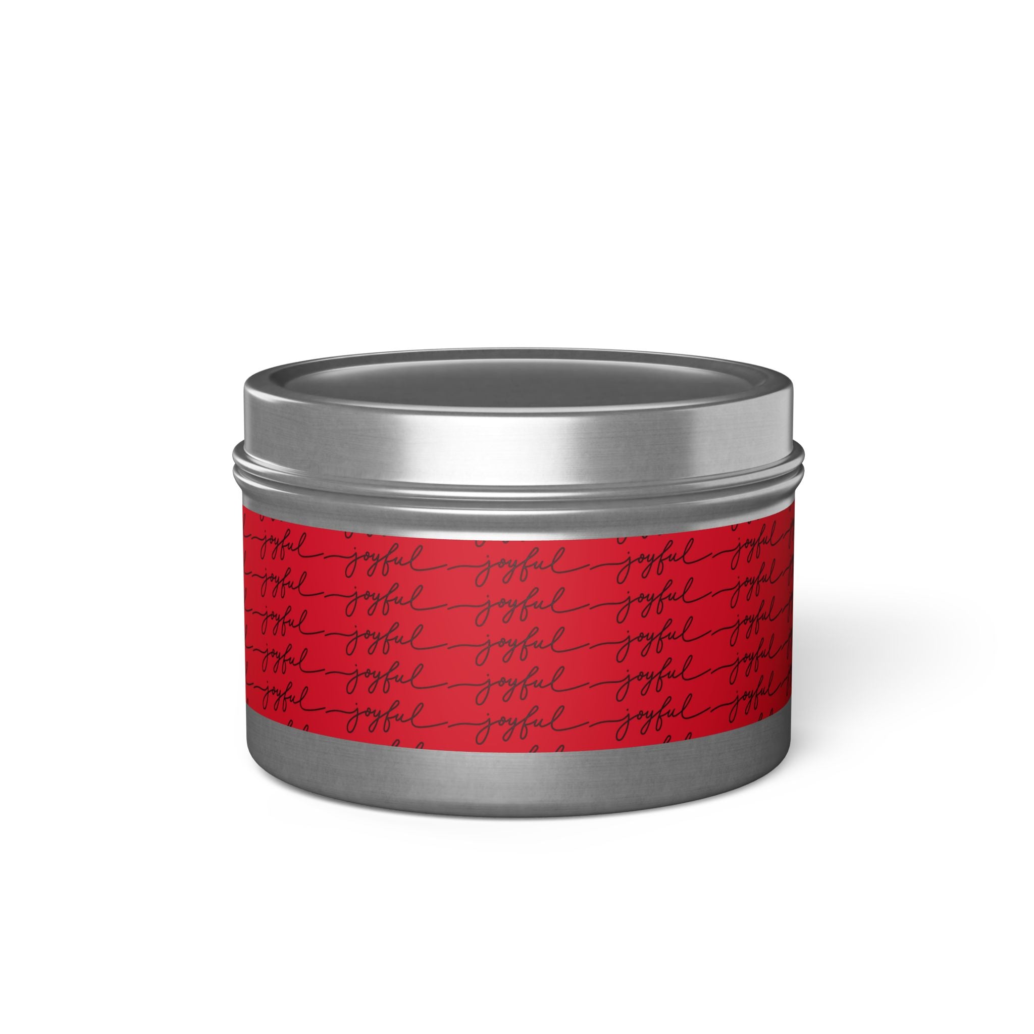 Eco-Friendly Red 'Joyful' Script Scented Tin Candle