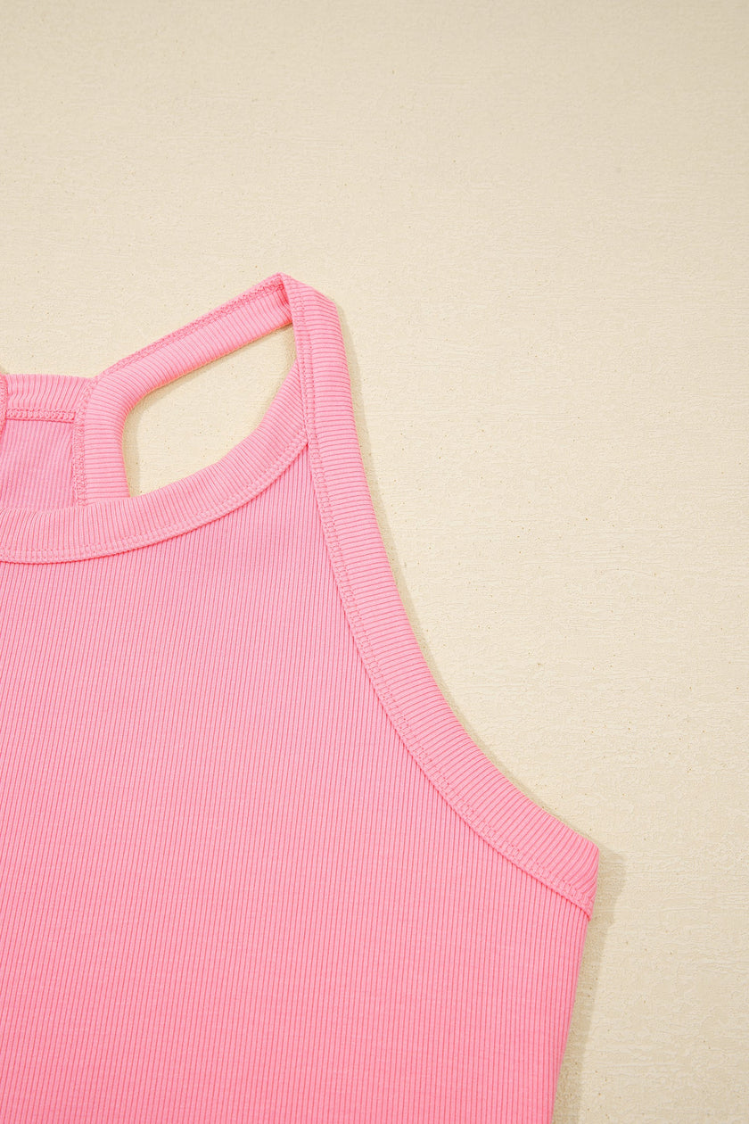 Solid Tank Top & Elastic Waist Mini Skort Set