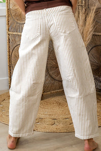 Striped High Waist Barrel Leg Jeans