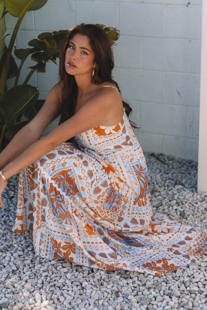 Floral Ricrac Trim Spaghetti Strap Dress