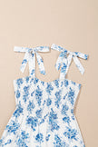 Floral Shirred Bodice Knot Shoulder Maxi Dress