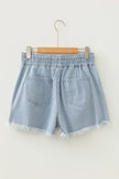 Stripe Denim Raw Edge Drawstring Shorts