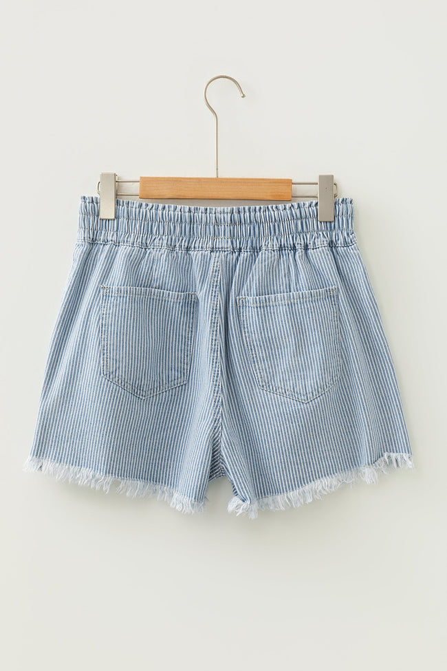 Stripe Denim Raw Edge Drawstring Shorts