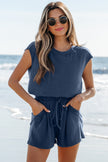 Solid Open-Back Cap Sleeve Knit Romper