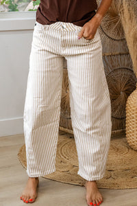 Striped High Waist Barrel Leg Jeans