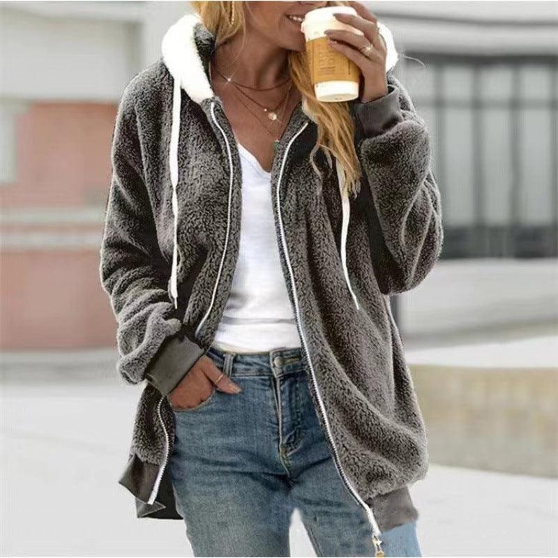 Cozy & Stylish Plush Zipper Hooded Jacket