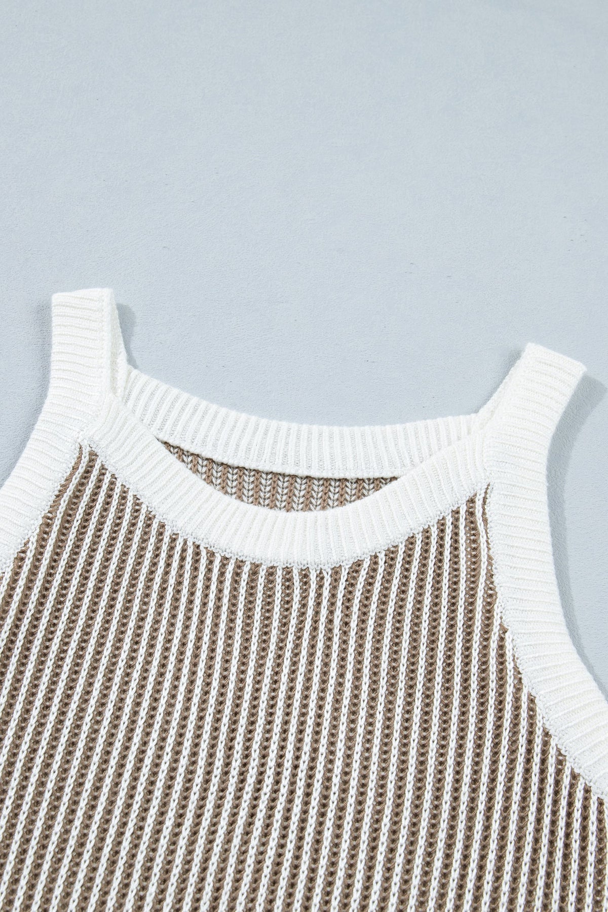 Contrast-trim ribbed knit tank with crew neckline
