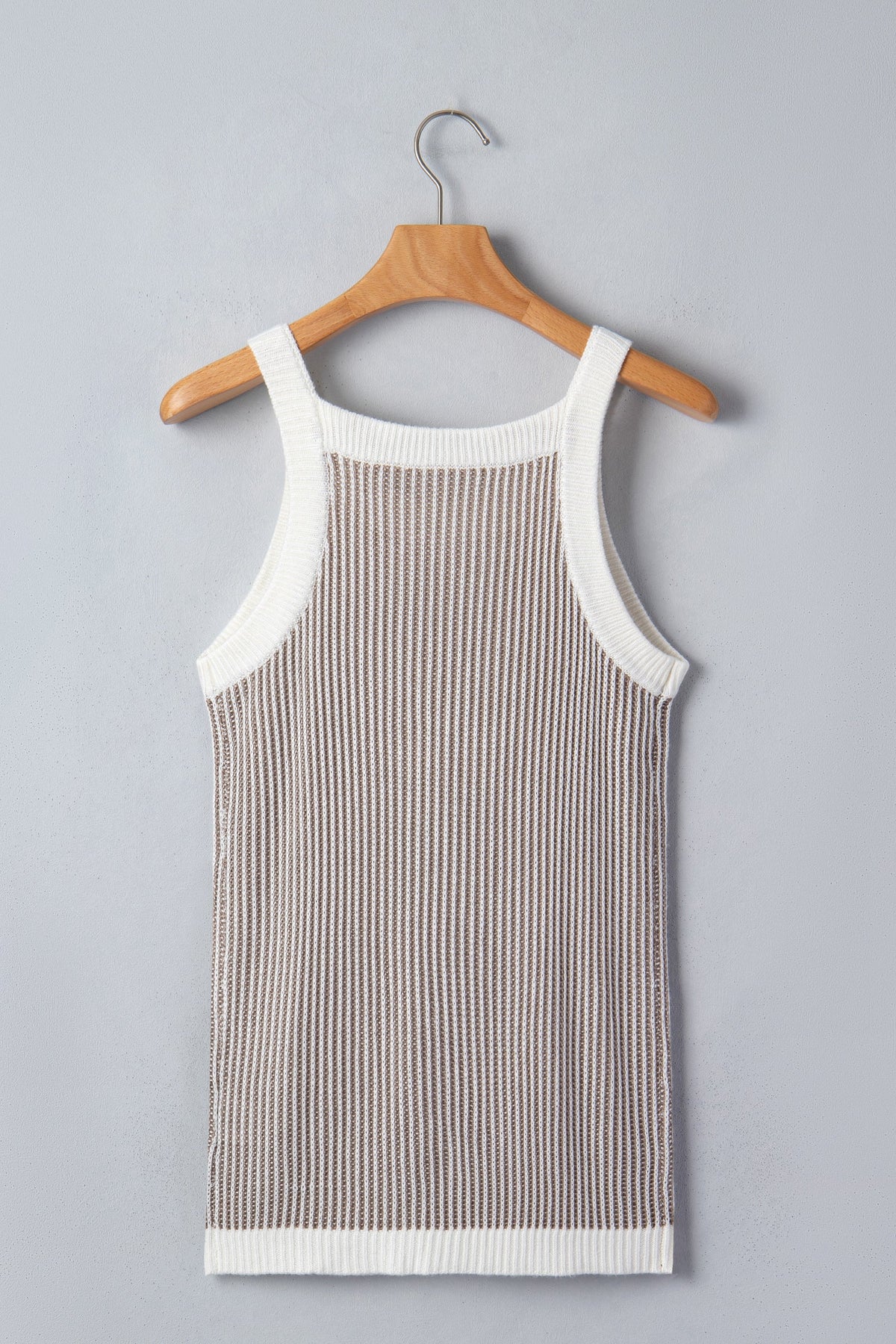 Contrast-trim ribbed knit tank with crew neckline