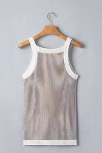 Contrast-trim ribbed knit tank with crew neckline