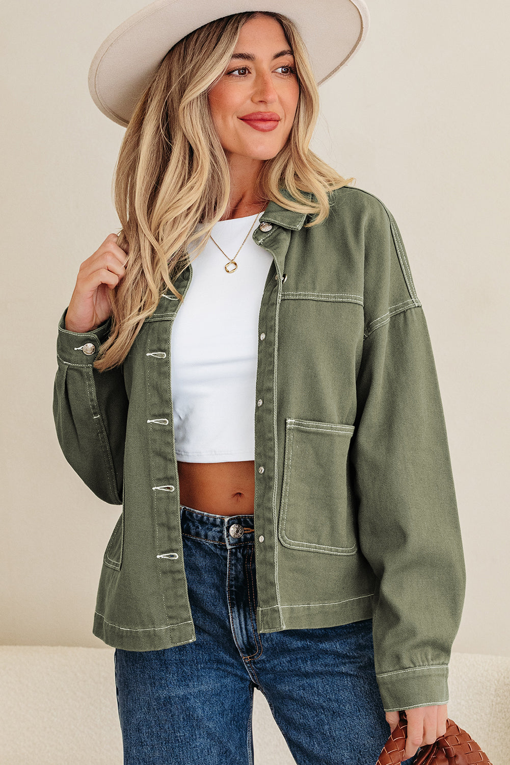 Timeless Denim Button-Up Collared Jacket