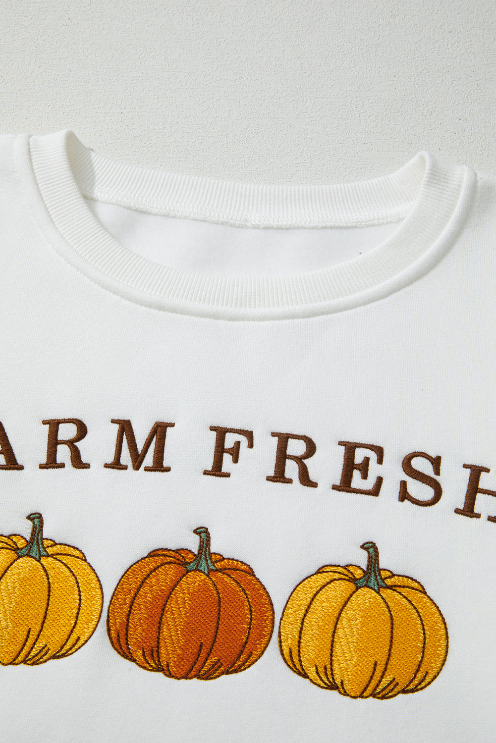 Farm Fresh Pumpkins Embroidered Sweatshirt — embroidered lettering and pumpkin detail