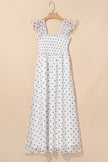 Polka Dot Flutter Sleeve Smocked Maxi Dress