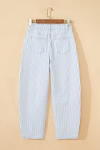 Striped high-waist barrel-leg jeans