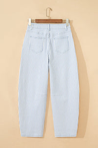 Striped High Waist Barrel Leg Jeans