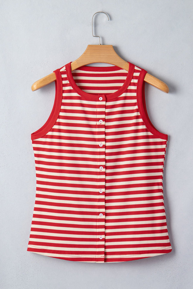 Stripe Ribbed Knit Buttoned Tank Top