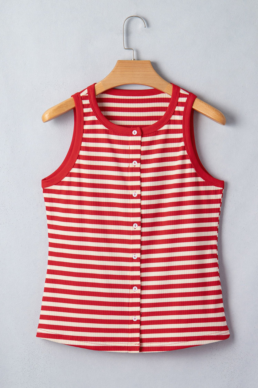Stripe Ribbed Knit Buttoned Tank Top