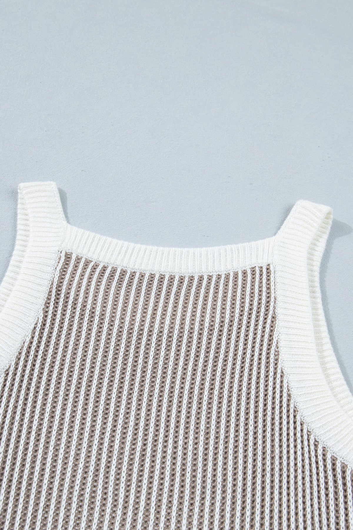 Contrast-trim ribbed knit tank with crew neckline