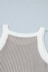 Contrast-trim ribbed knit tank with crew neckline