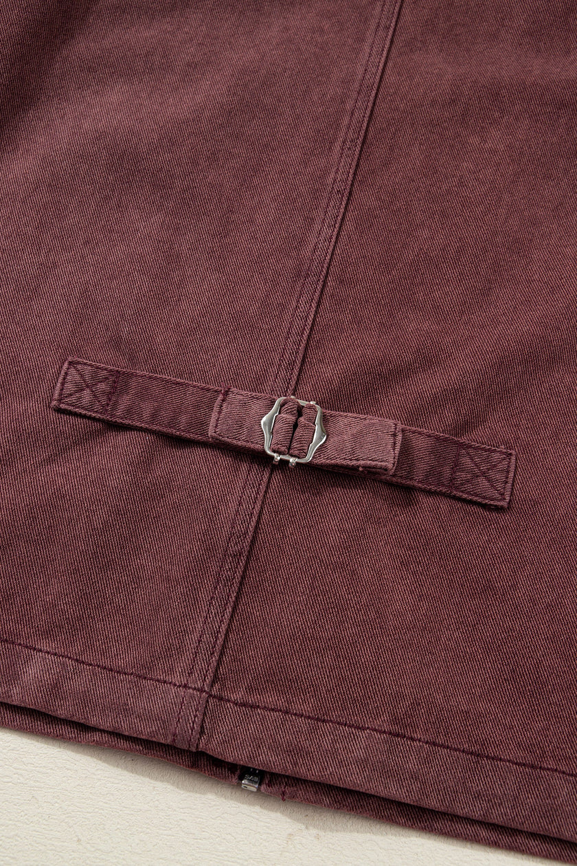 Corduroy Collar Zipped Front Denim Jacket