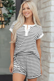 Stripe Cap Sleeve Henley Top & Shorts Set