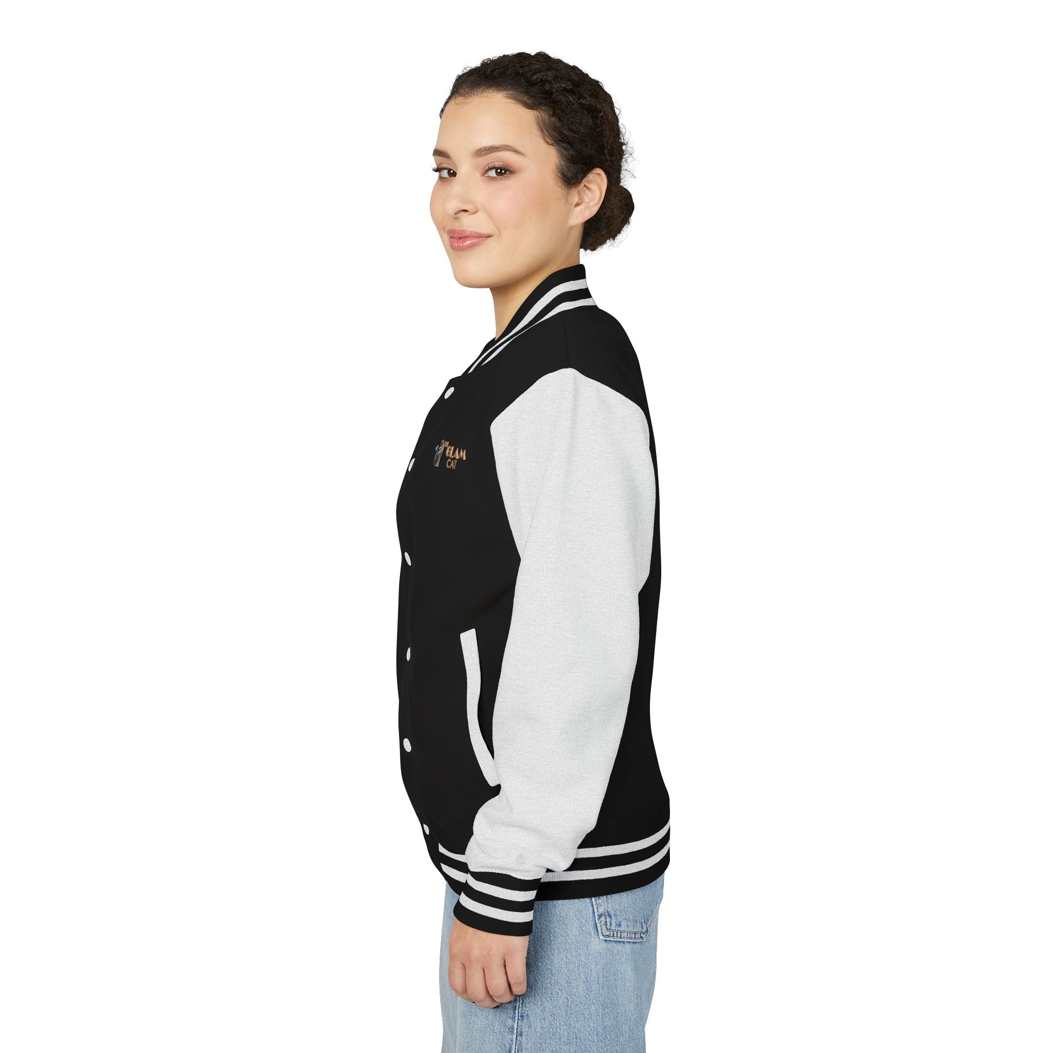 The Glam Cat Embroidered Vintage Varsity Bomber Jacket