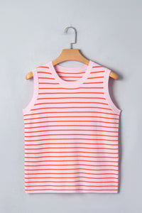 Striped textured-knit sleeveless sweater top