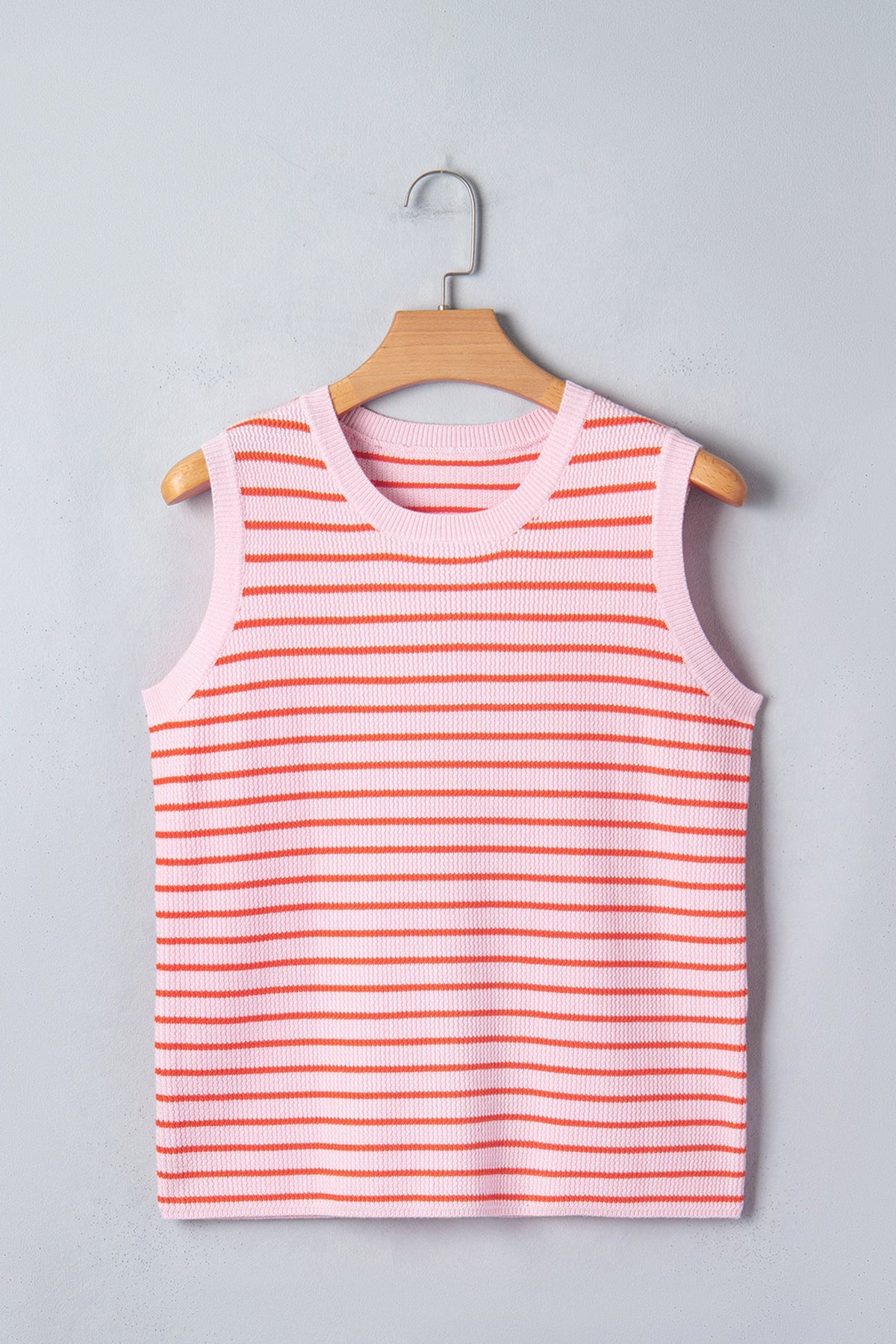 Striped textured-knit sleeveless sweater top