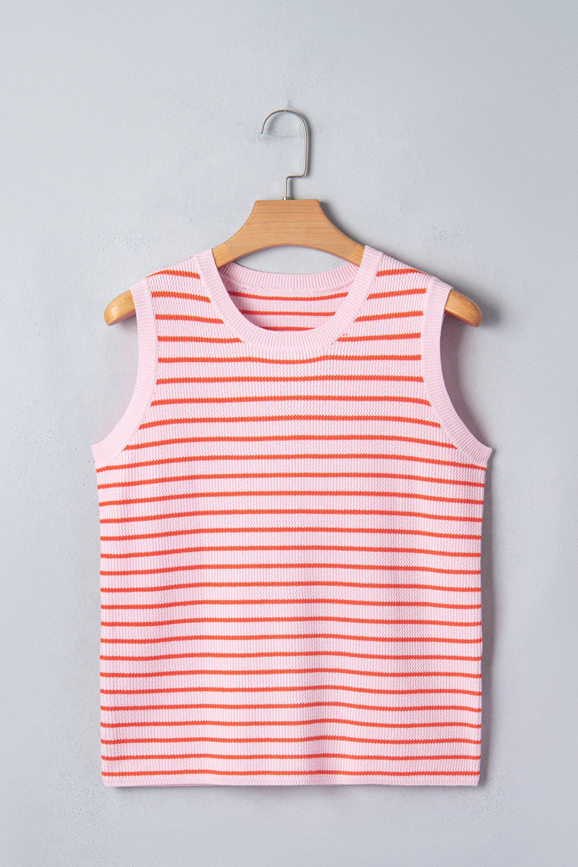Stripe Textured Knit Sleeveless Sweater Top