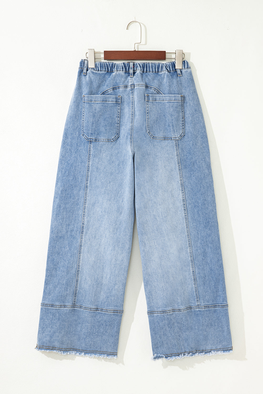 Raw Hem Denim Drawstring Wide Leg Pants
