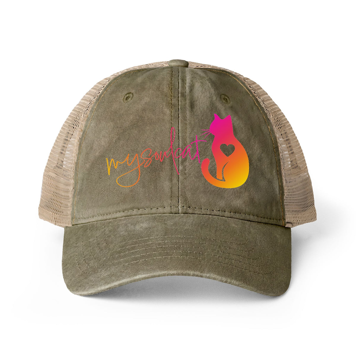 MySoulCat Washed Mesh-Back Cap — Sunset