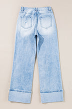 Distressed Light Wash Straight Leg Jeans