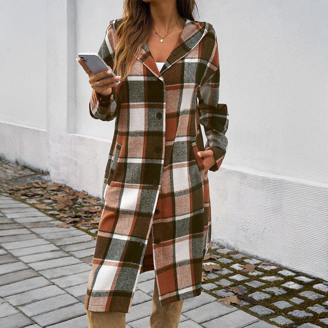 Contrasting Color Stylish Checkered Pattern Hooded Jacket