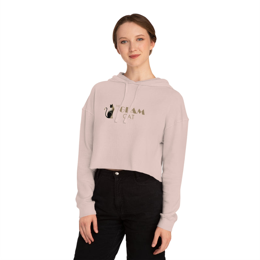 The Glam Cat Designer Women's Cropped Hooded Sweatshirt