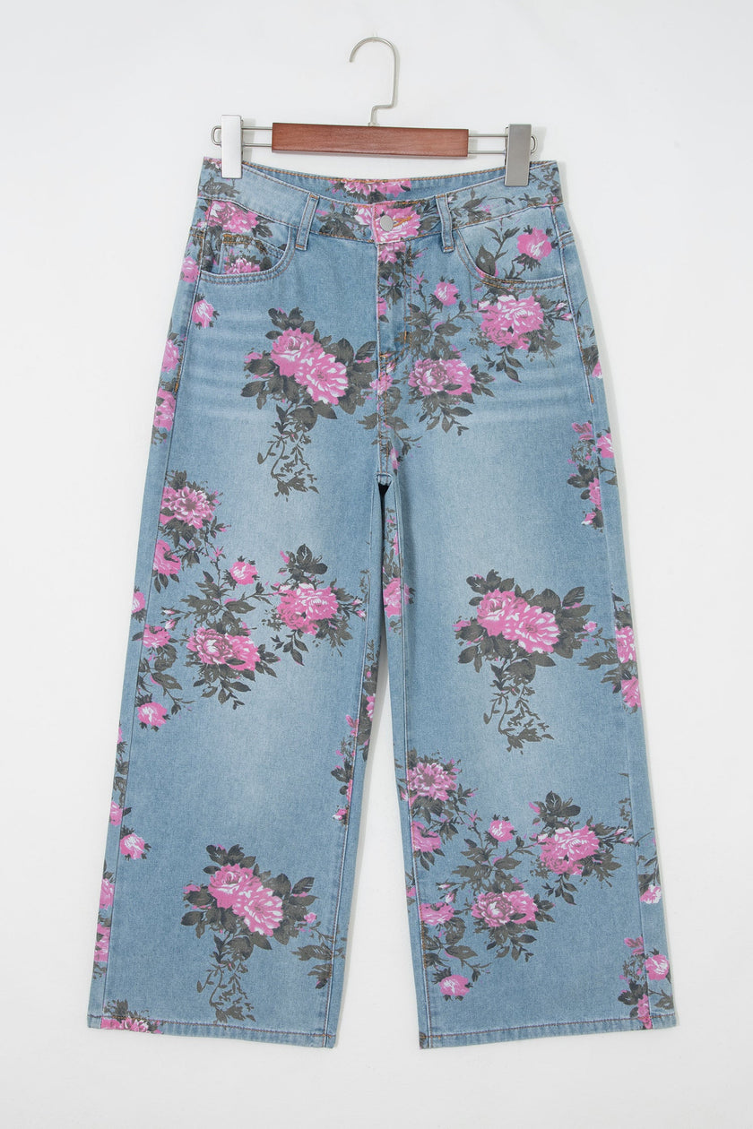 Floral Denim Wide Leg Jeans