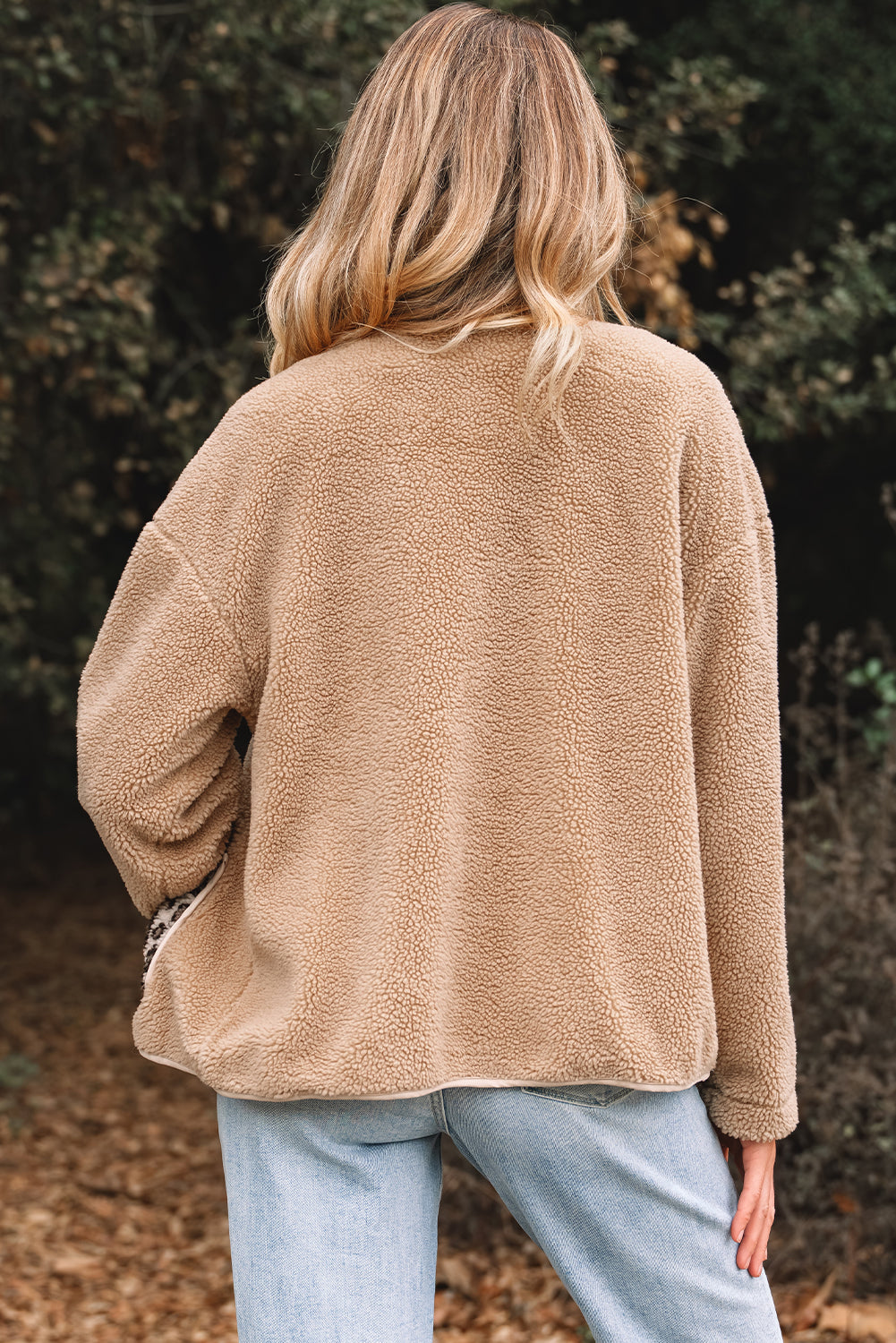 Leopard Trim Plush Pocket Jacket — Smoke Gray — product image 2