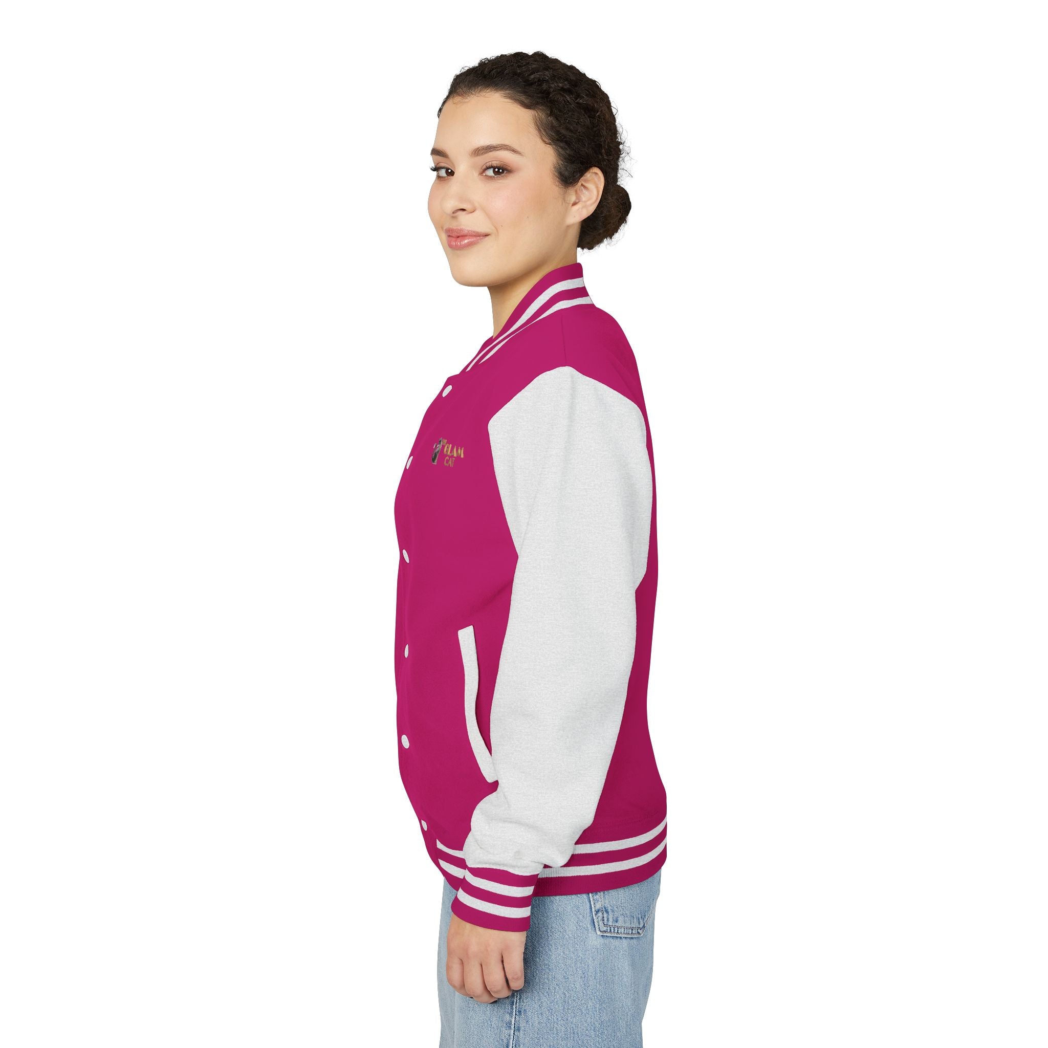 The Glam Cat Embroidered Vintage Varsity Bomber Jacket