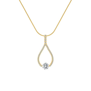 Beautiful Gold 1 ct Solitaire Pave Larme Pendant Necklace